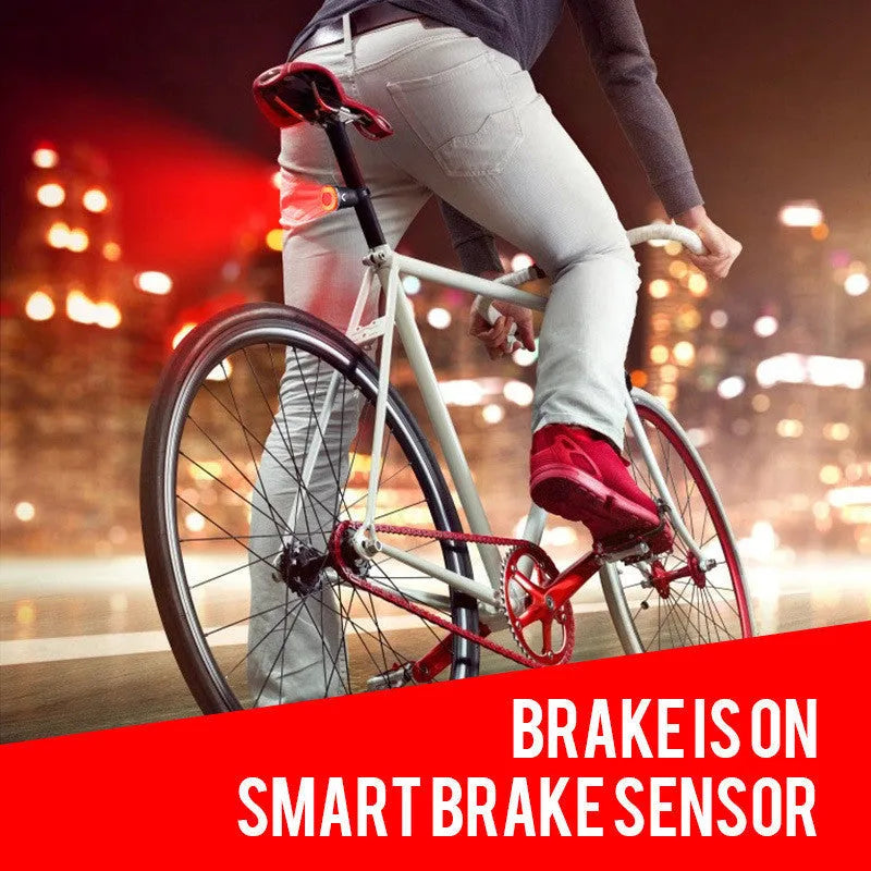 Black smart brake sensing USB rechargeable bicycle taillight with aluminium alloy shell.