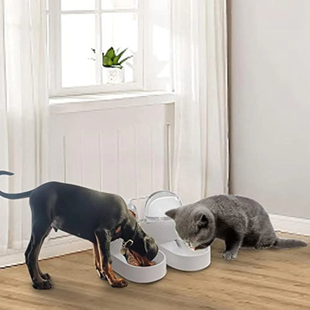 White cat feeder and water dispenser set with wave-shaped design and two 2000ml reservoirs