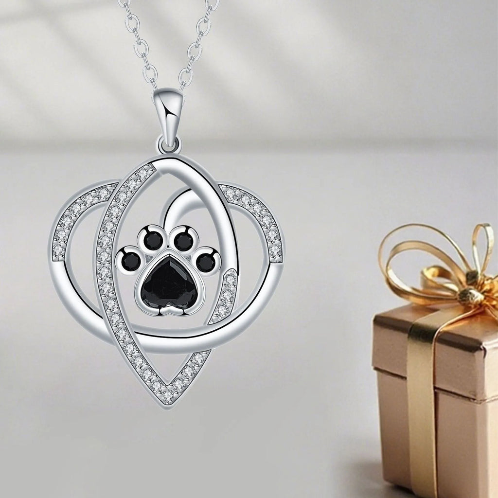 Copper pendant necklace with dog and cat paw prints on cross chain for women