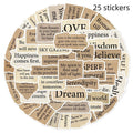 Pack of 25 waterproof PVC laptop stickers with tear English text design and repositionable adhesive