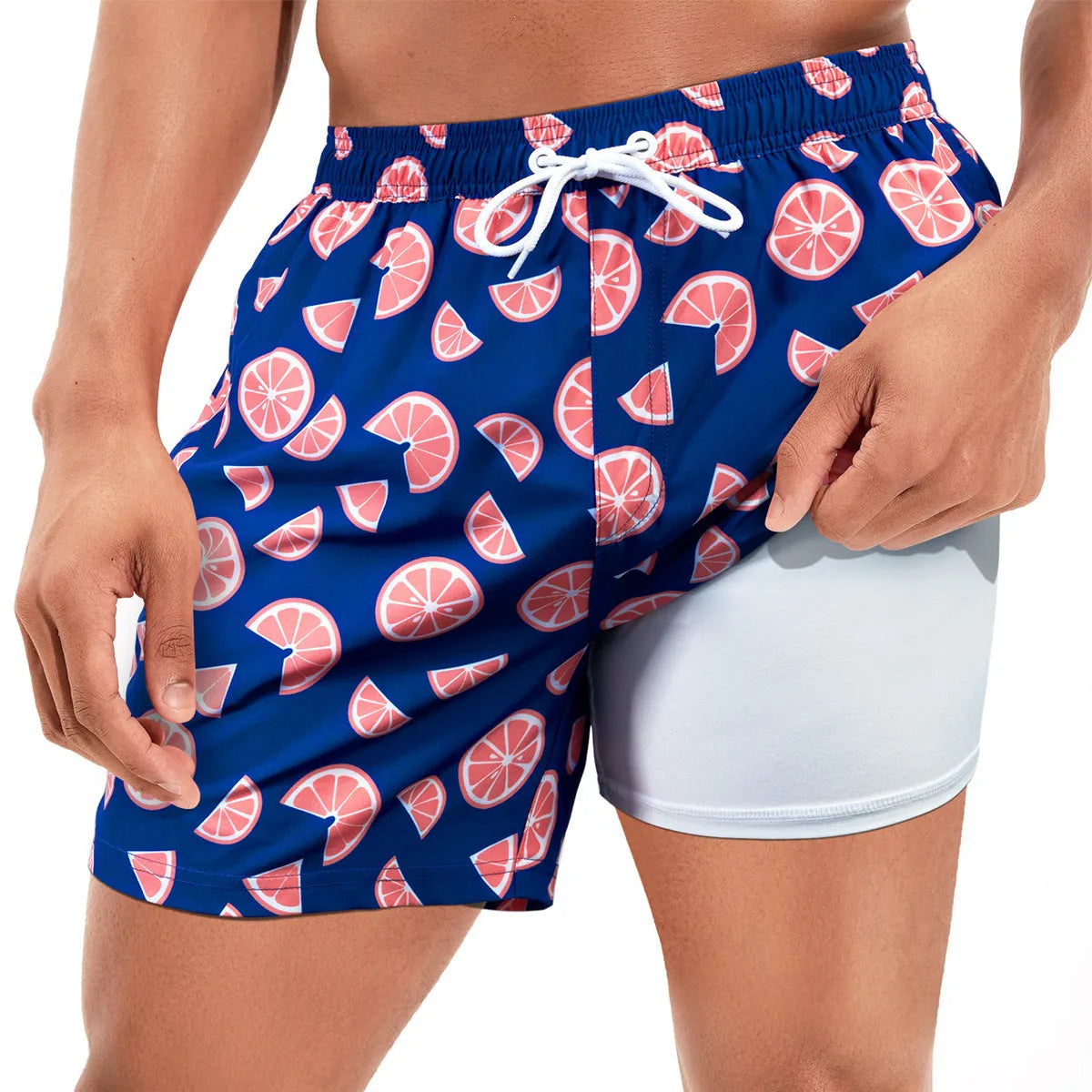 Men's loose floral pattern swimming trunks in quick-drying spandex fabric