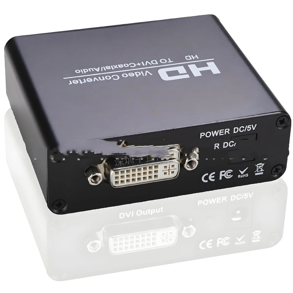Black HDMI to DVI converter with 1.5 metre cable and coaxial audio output port