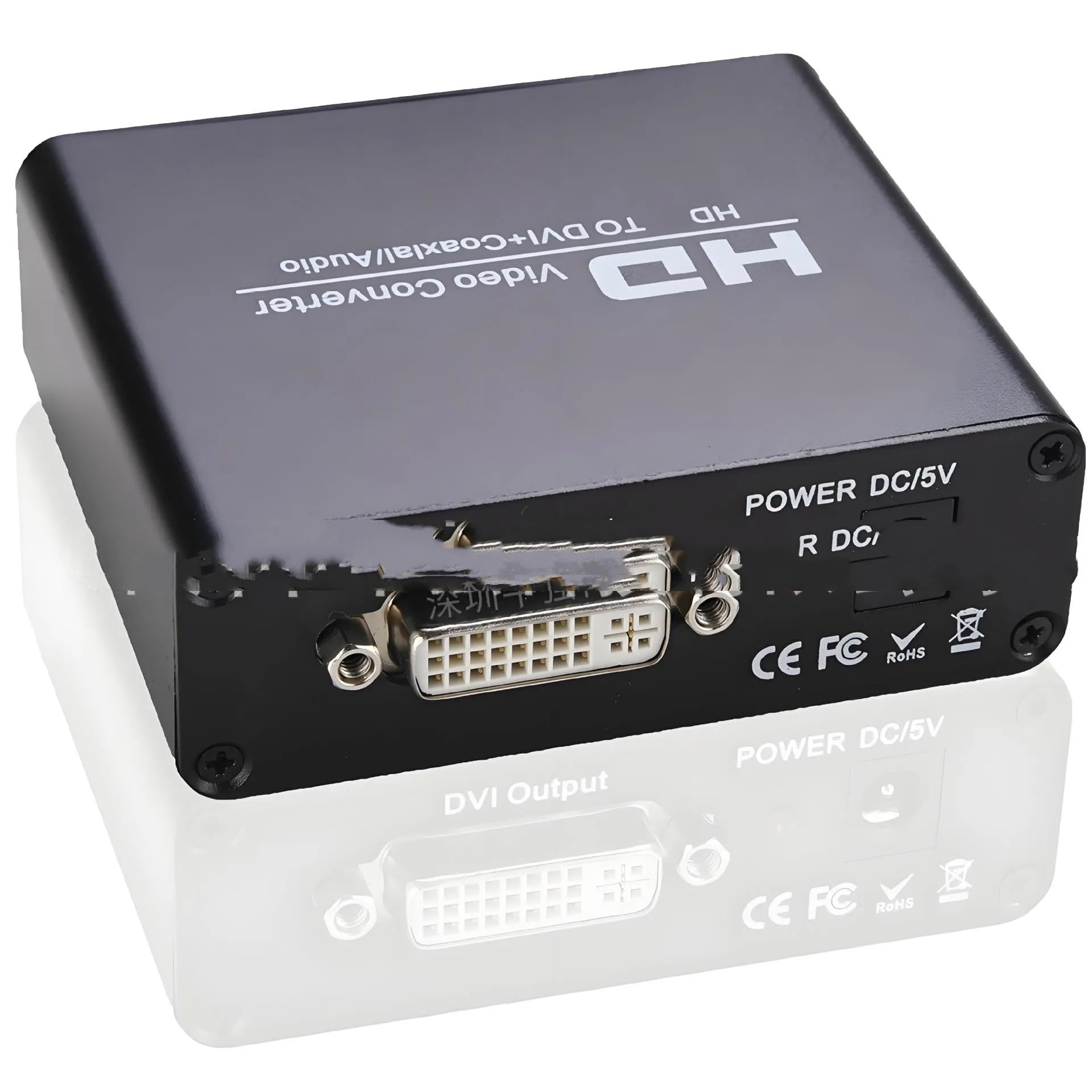 Black HDMI to DVI converter with 1.5 metre cable and coaxial audio output port