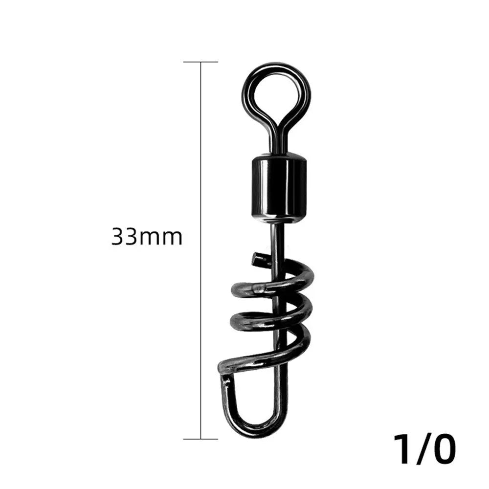 Stainless steel fishing swivel connector showing 8-shaped ring design with rotating centre joint