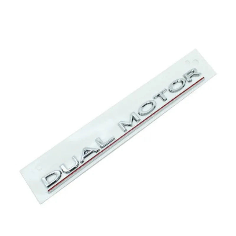 Tesla Model 3 Performance rear bumper sticker in ABS plastic, 19cm by 3cm, shown in matte black and stripe variants.