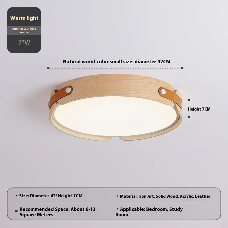 Japanese style walnut bedroom ceiling lamp with wooden shade and PMMA lampshade