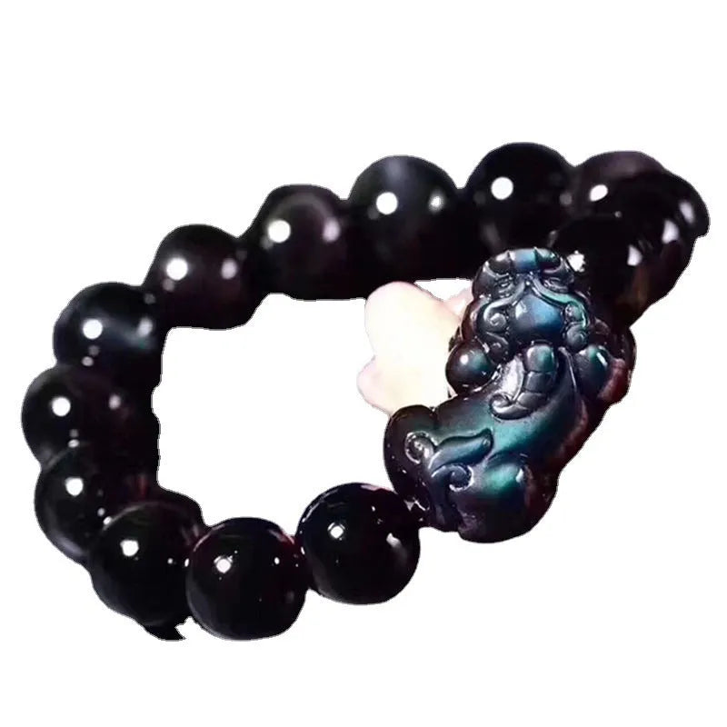 Natural ice colour eye obsidian crystal bracelet showing bead detail and available size options