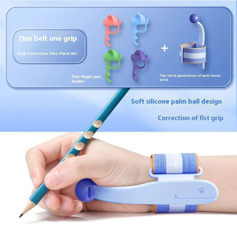 Anti-hook holder pen control corrector wrist brace for handwriting improvement in blue colour