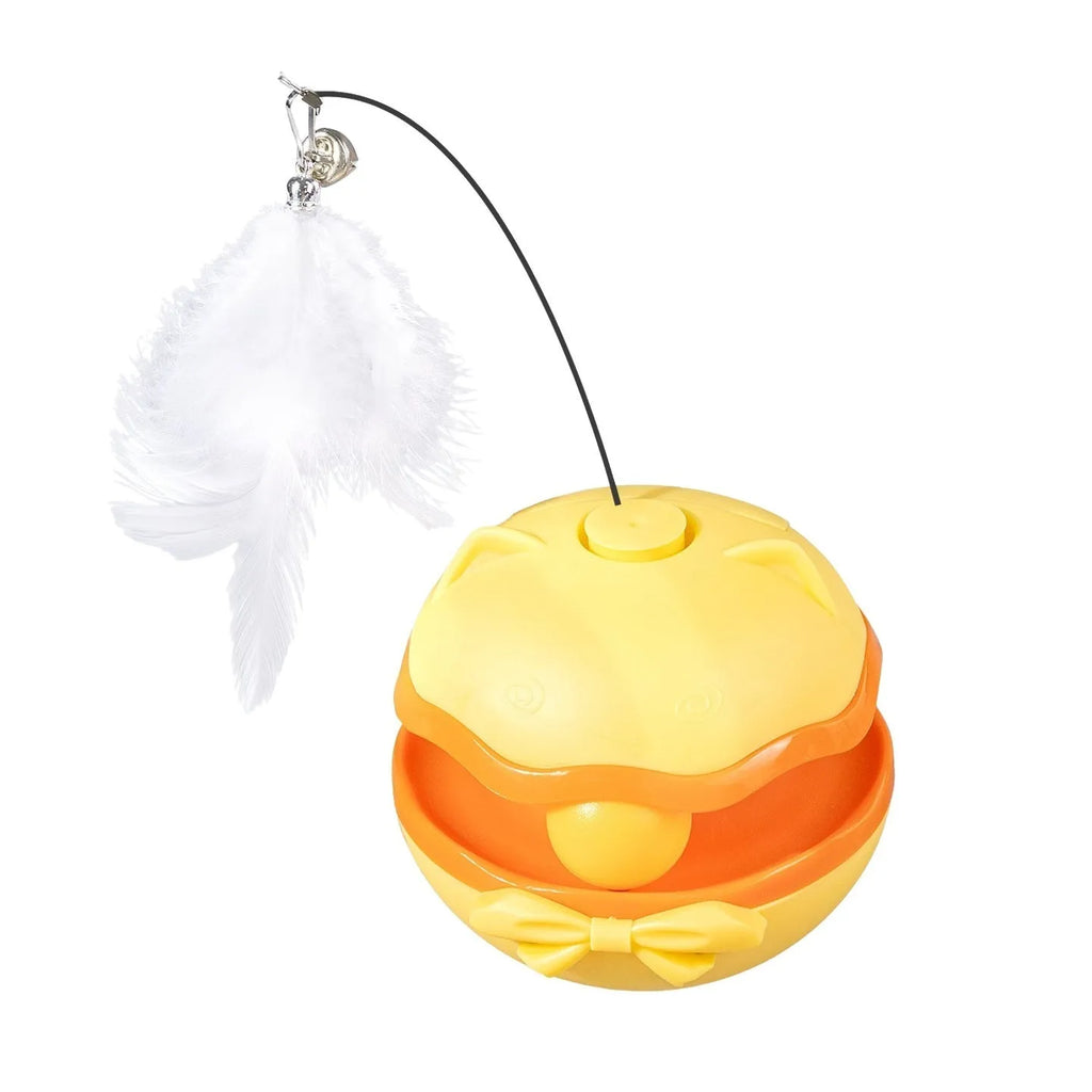 Electric cat toy tumbler with self-moving action in lemon yellow, sky blue, or soft fog grey plastic construction