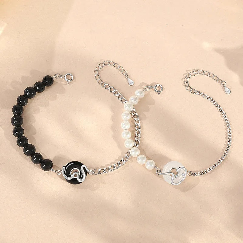 925 sterling silver bracelet with snake zodiac design and secure buckle in New Chinese style