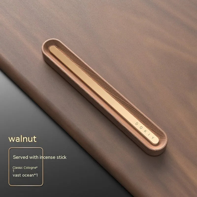 Solid long strip car vent aromatherapy ornament in walnut and metallic grey colours with two sticks