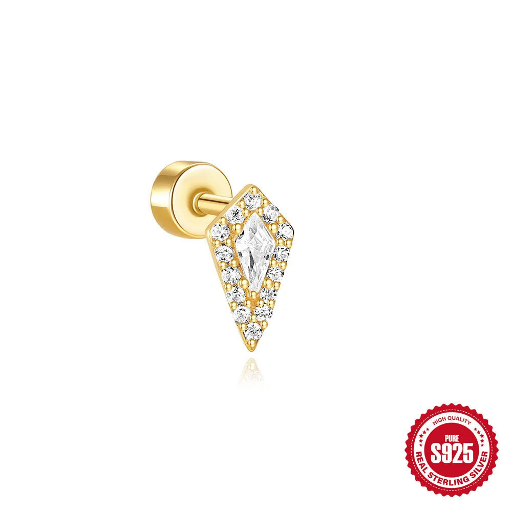 S925 sterling silver ear bone stud with flat column thread in one of twelve gold electroplated colour options.