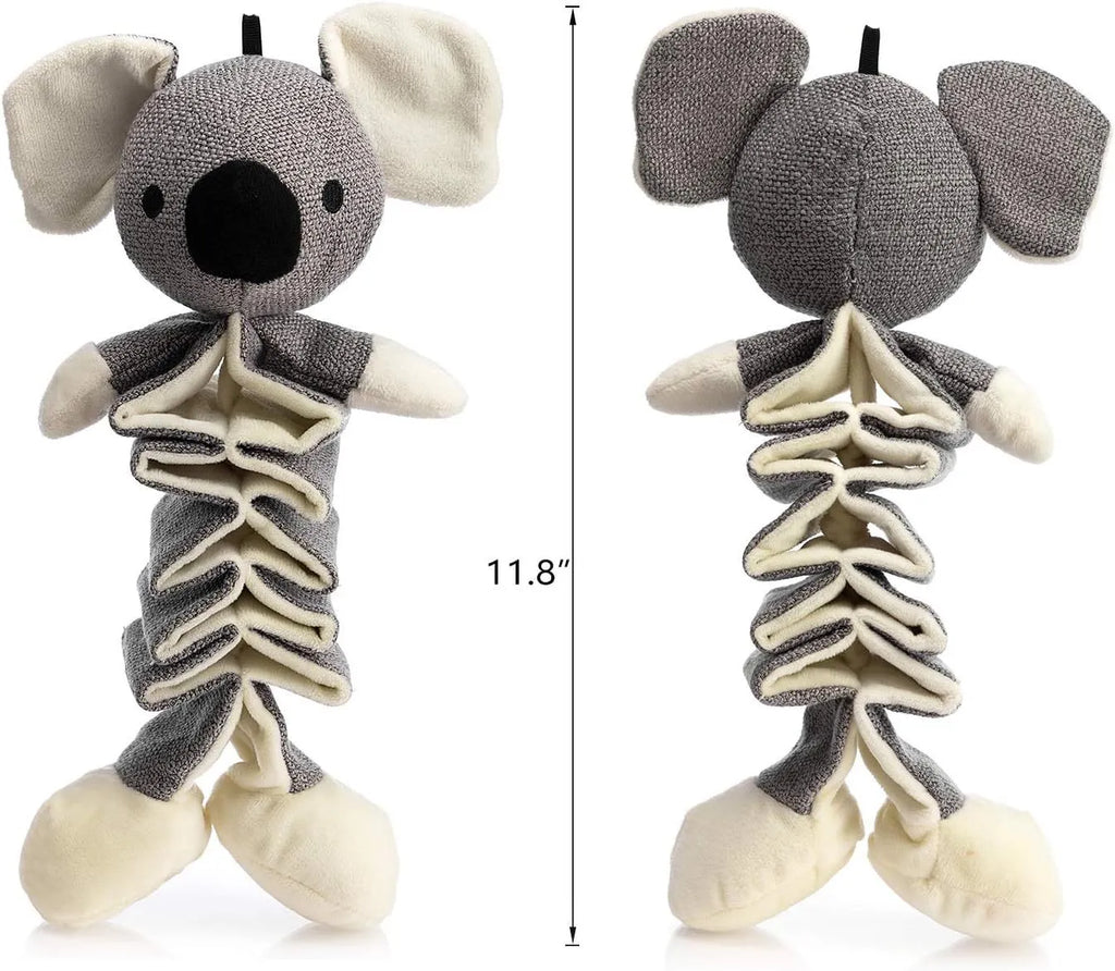 Grey koala plush dog toy with rope through body measuring 30cm long