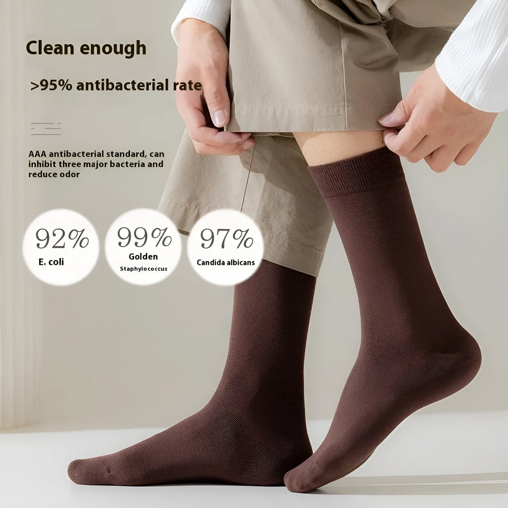 Men's pure cotton mid-calf business socks in solid colours with sweat absorption and deodorant function