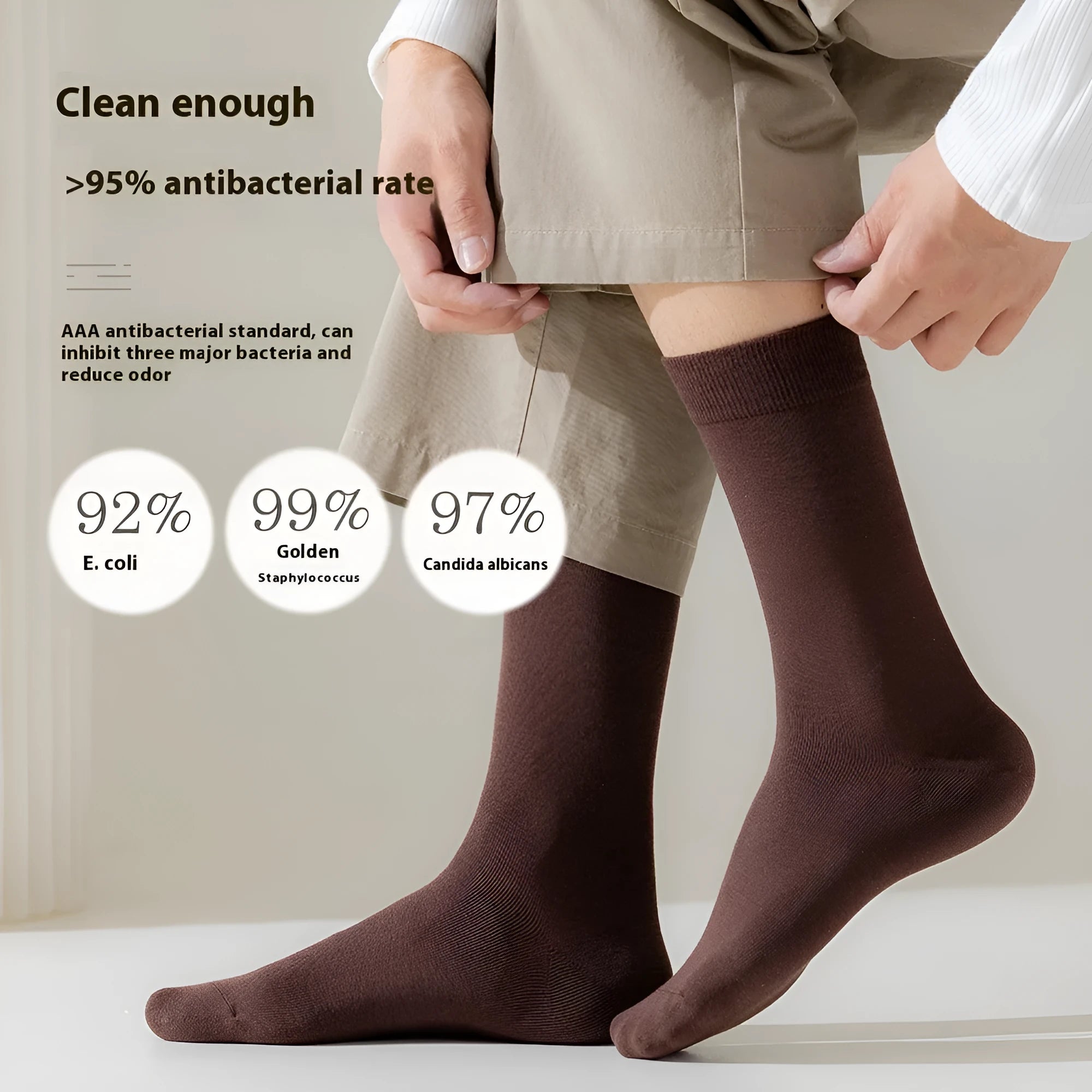 Men's pure cotton mid-calf business socks in solid colours with sweat absorption and deodorant function