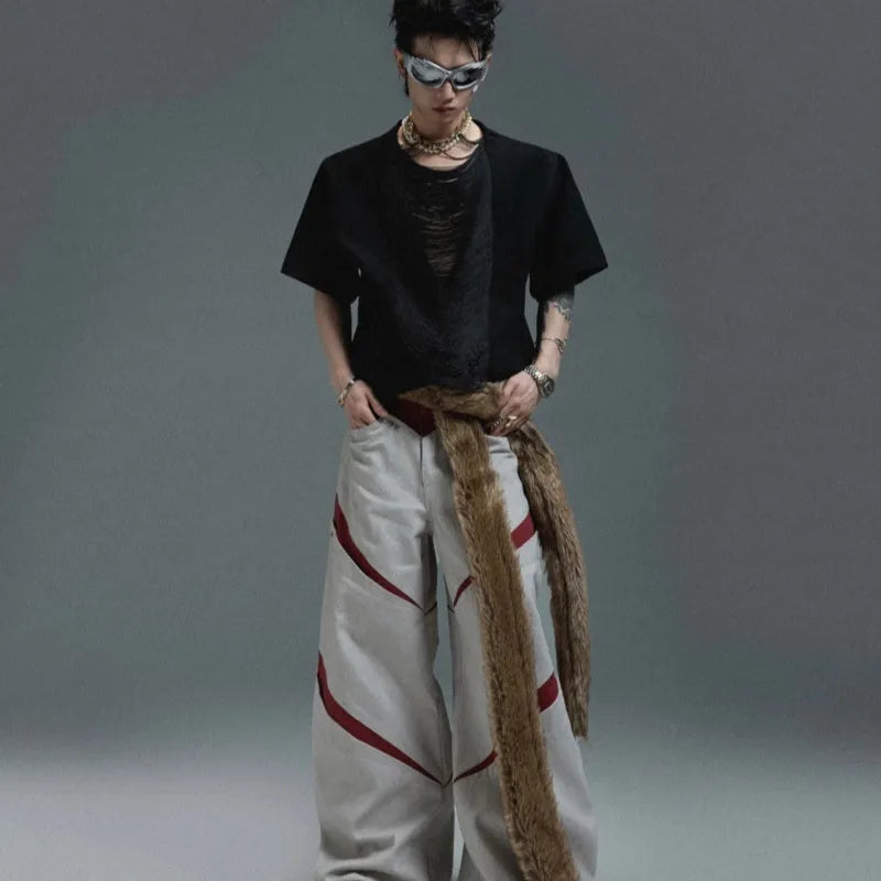 Men's loose-fit black polyester t-shirt with three-dimensional cutting and short sleeves