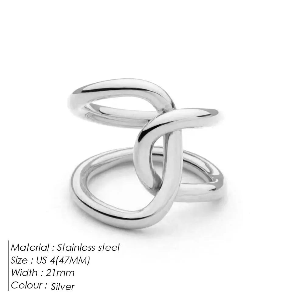 Women's adjustable geometric ring with knotted U-shape design in stainless steel