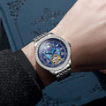Men's waterproof mechanical watch with stainless steel case and multiple strap colour options