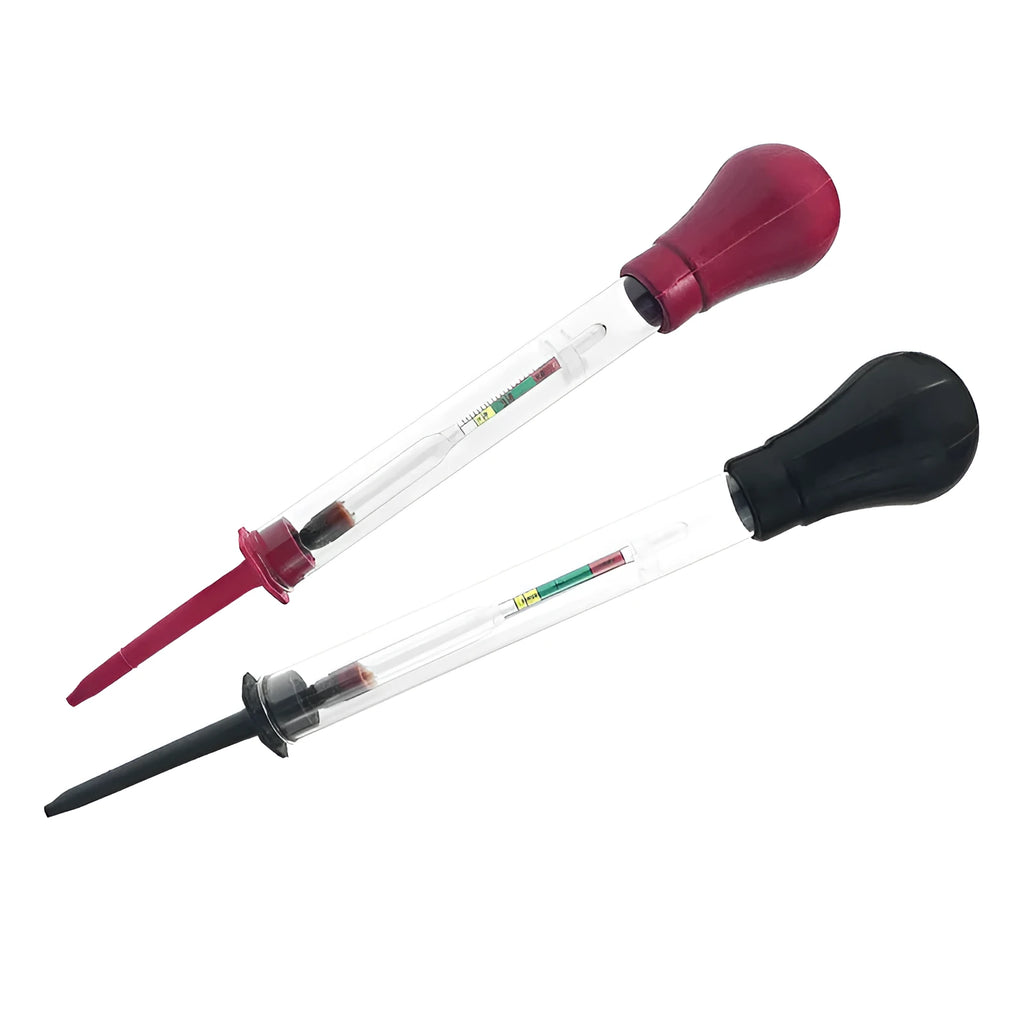 Electrohydraulic hydrometer for automotive battery electrolyte density measurement with glass construction