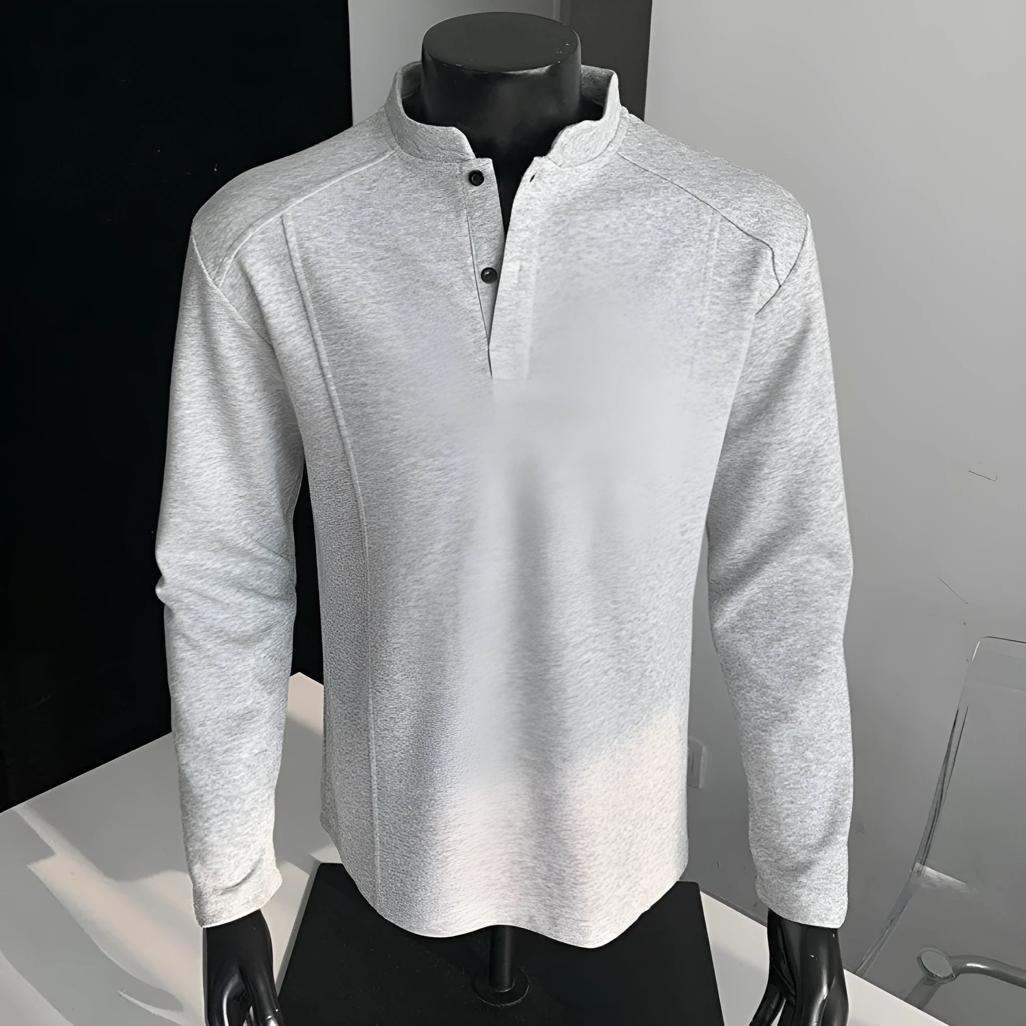 Men's polo shirt with stand-up collar and patchwork shoulder detail in loose fit