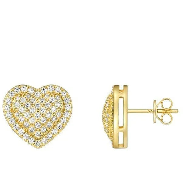 Golden heart-shaped moissanite stud earrings with S925 silver construction and simple fashion design