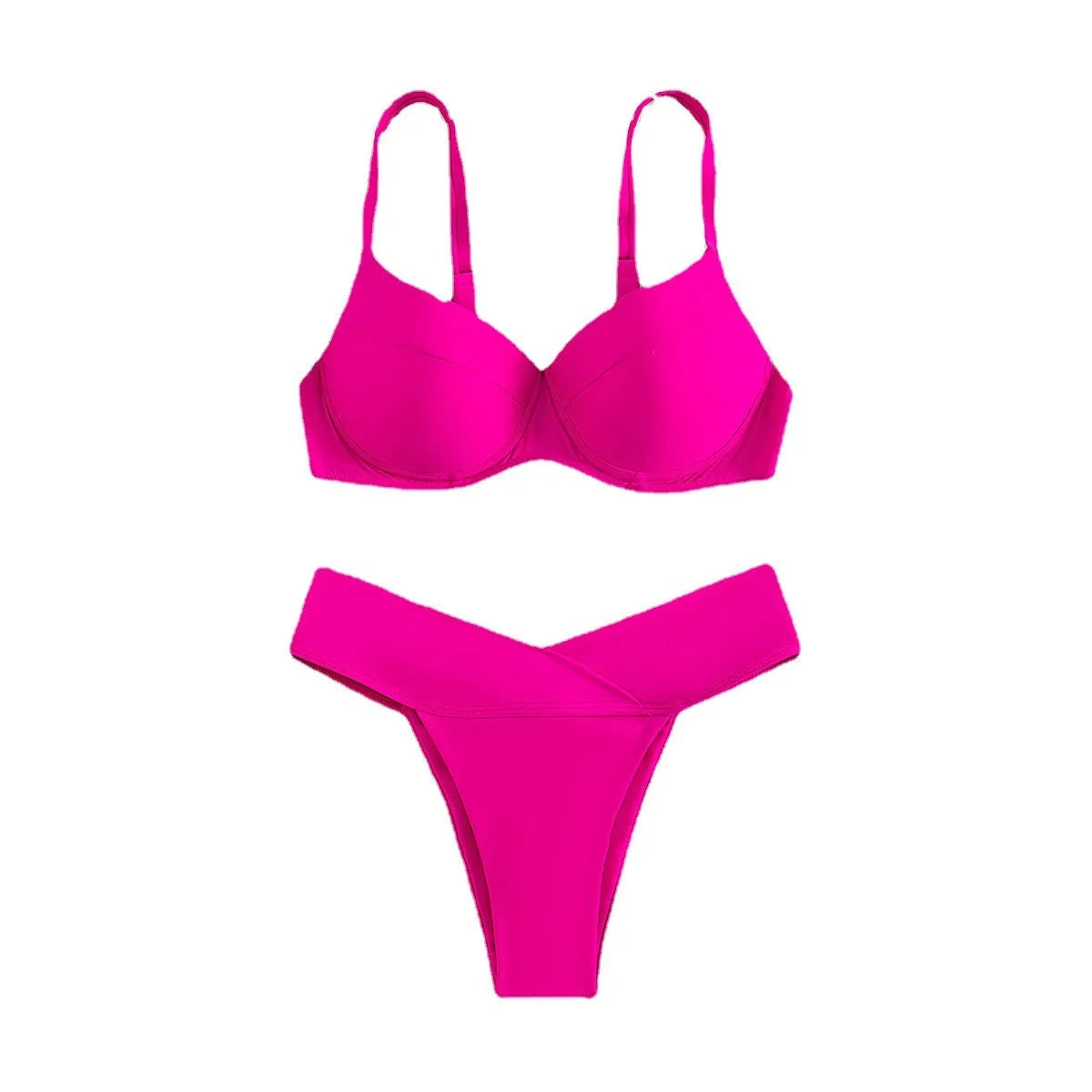 Solid colour fluorescent bikini swimsuit with briefs style for European and American sizing.