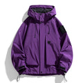 Men's black waterproof hooded jacket with long sleeves, shown in a regular length cut.
