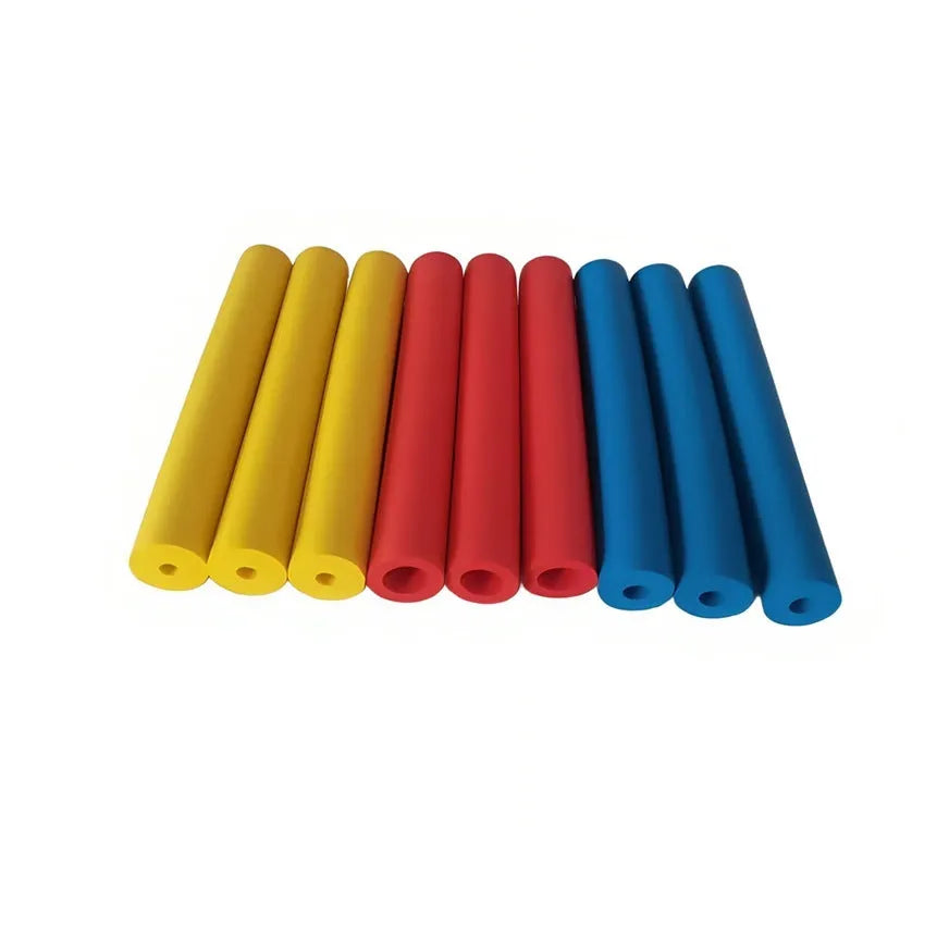 Pack of black rubber auxiliary grip hoses for utensil and pen handles, showing inner diameter sizes.