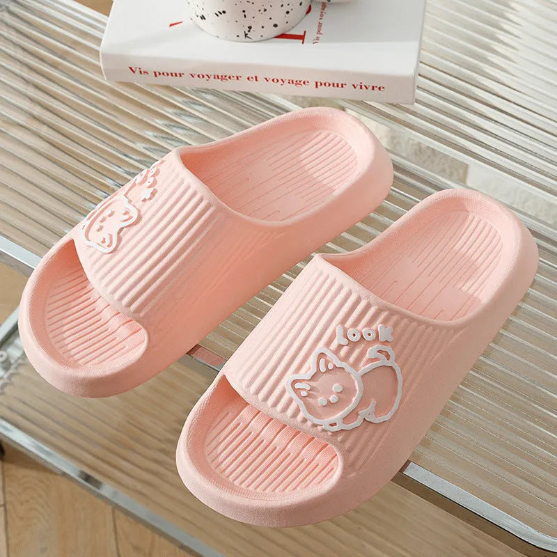 Women's cat-themed platform slides with thick EVA sole in multiple colours.
