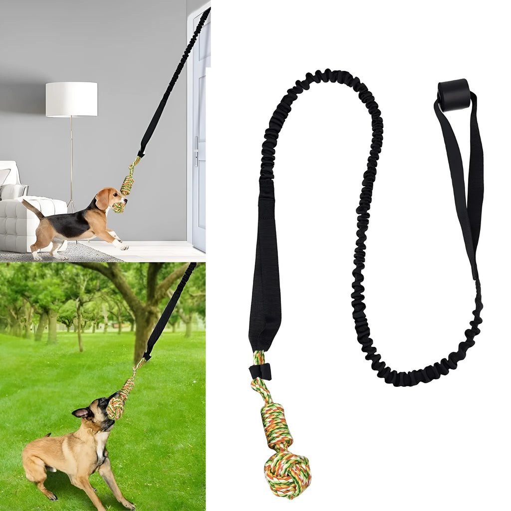 Cotton thread dog tug of war rope toy in black, grey, or red colours for chewing and interactive play