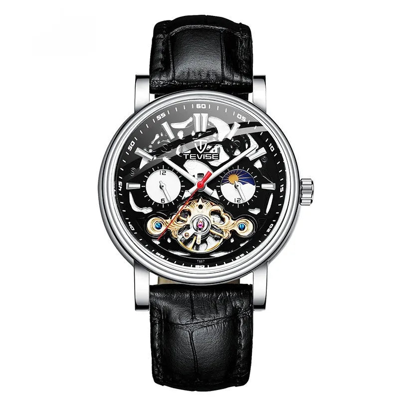 Men's mechanical watch with tourbillon, luminous hands, waterproof case in multiple colour options