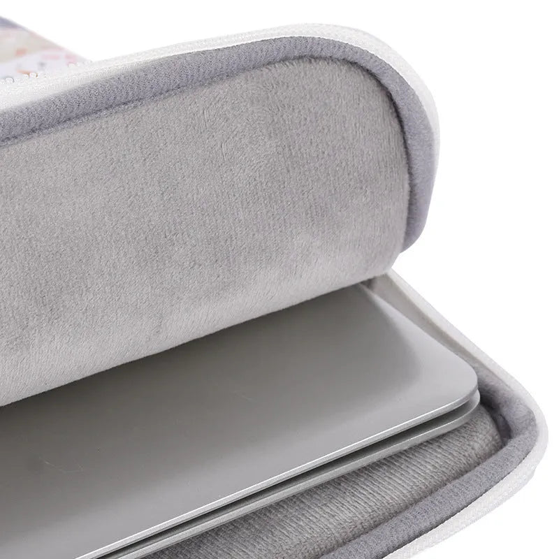 White PU leather waterproof laptop inner bag shown in 14-inch size