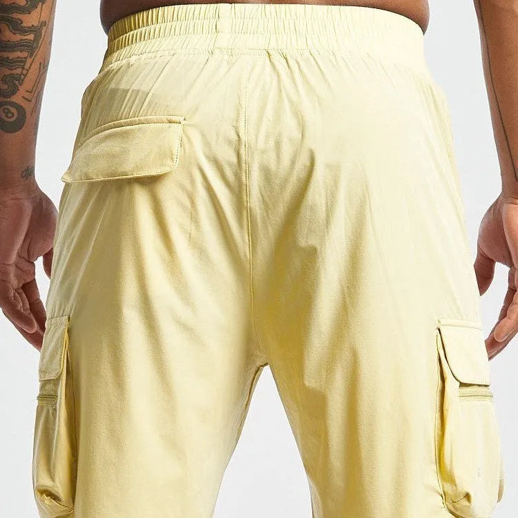 Men's black sports shorts with four-sided elastic fabric and mid waist quick-dry design