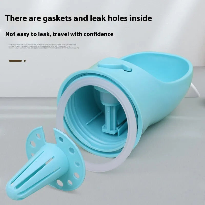 Blue dual-use portable dog water cup with split water grain design for outdoor hydration