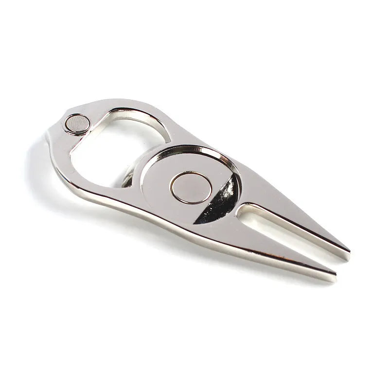 Zinc alloy golf ball yoke bottle opener tool in black, green, and silver colour options