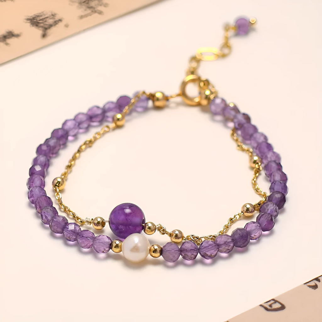 Women's amethyst crystal bracelet with diamond shape and Chinese style design featuring electroplated finish