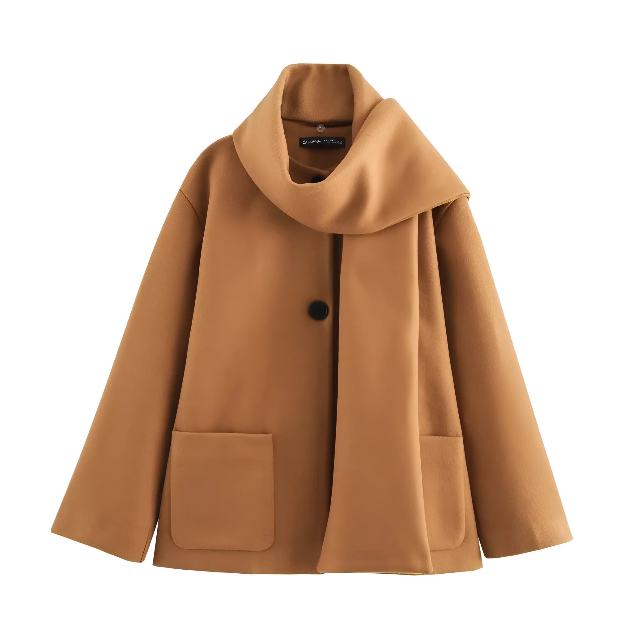 Women's long black overcoat with artificial fur collar, pockets and extended 100cm length