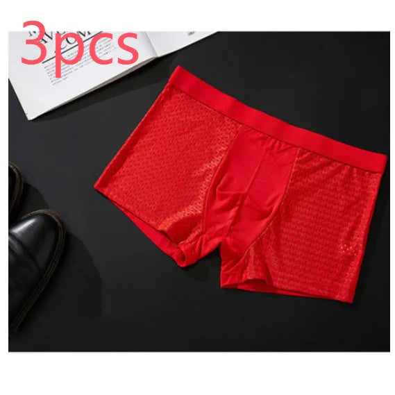 Men's solid colour modal boxer briefs with U convex design on a mannequin, showing mid-waist fit.