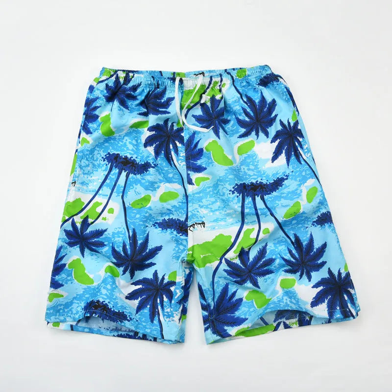 Men's floral printed swimming trunks with five-point design in quick-dry polyester material