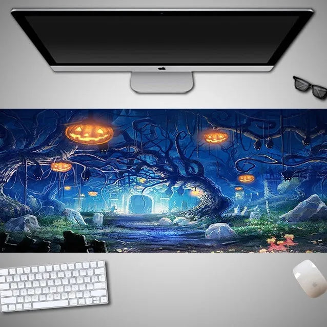 Oversized Halloween-themed gaming mouse pad with non-slip rubber base