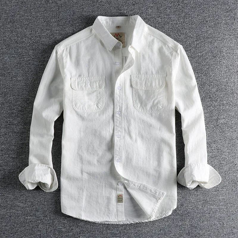 Men's light blue cotton long sleeve shirt with regular fit and cardigan style