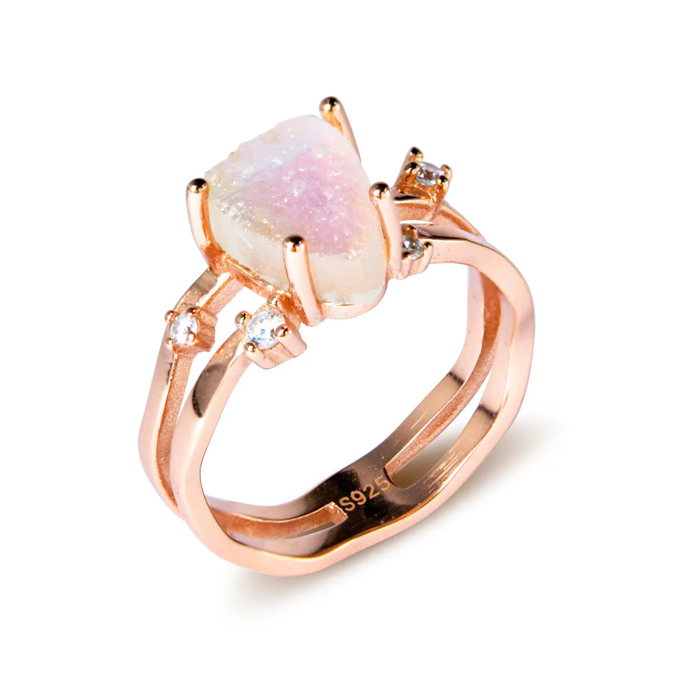 S925 silver irregular triangle moonstone ring in rose gold, white gold, and yellow gold electroplated finishes