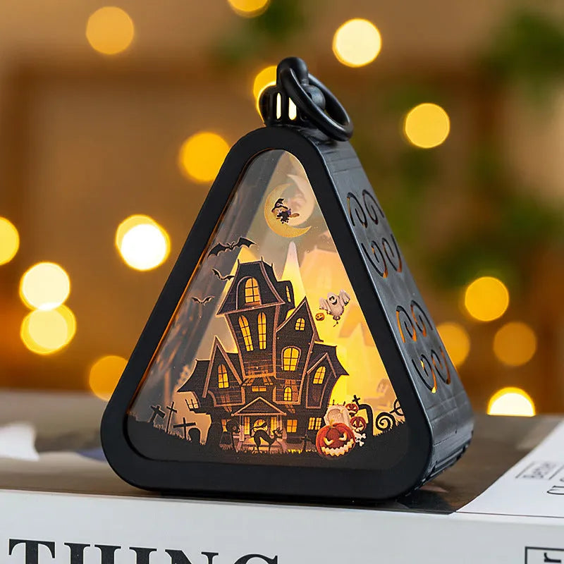 Halloween pumpkin lamp decoration in plastic and glass measuring 8.9cm high