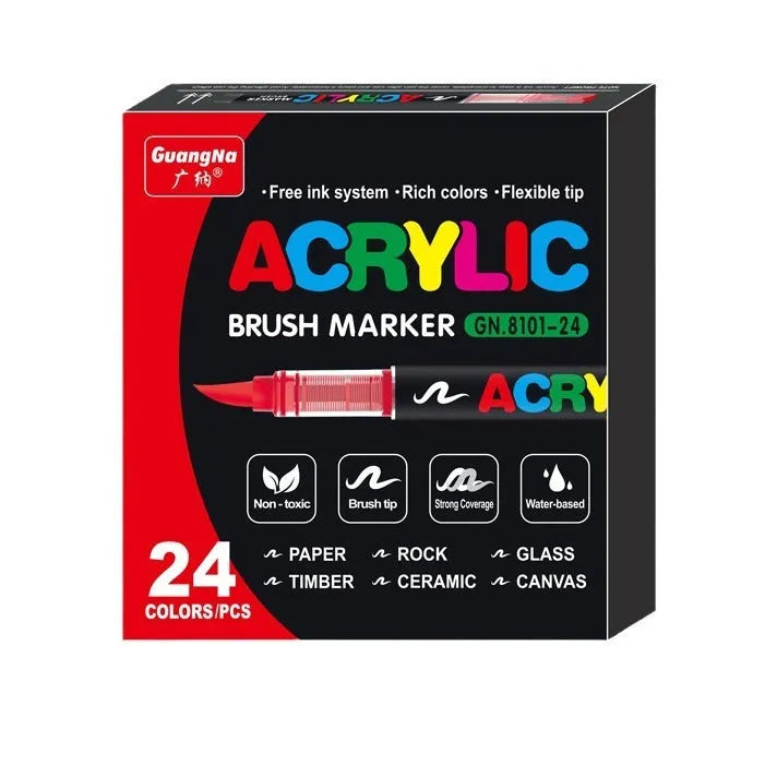 Set of straight liquid acrylic marker pens in multiple colours for art and graffiti.