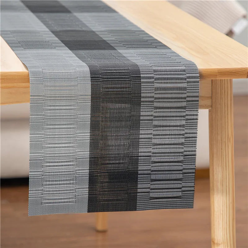 PVC non-slip placemat in modern minimalist style showing gradient bamboo and metallic colour options