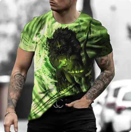 Retro 3D animal print men's short-sleeved t-shirt in thin polyester bird eye cloth