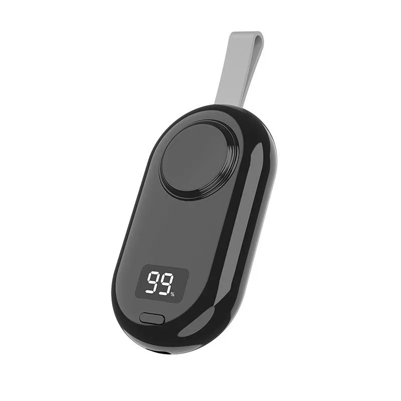 Compact black and white wireless power bank for V5 smartwatches with Type-C port