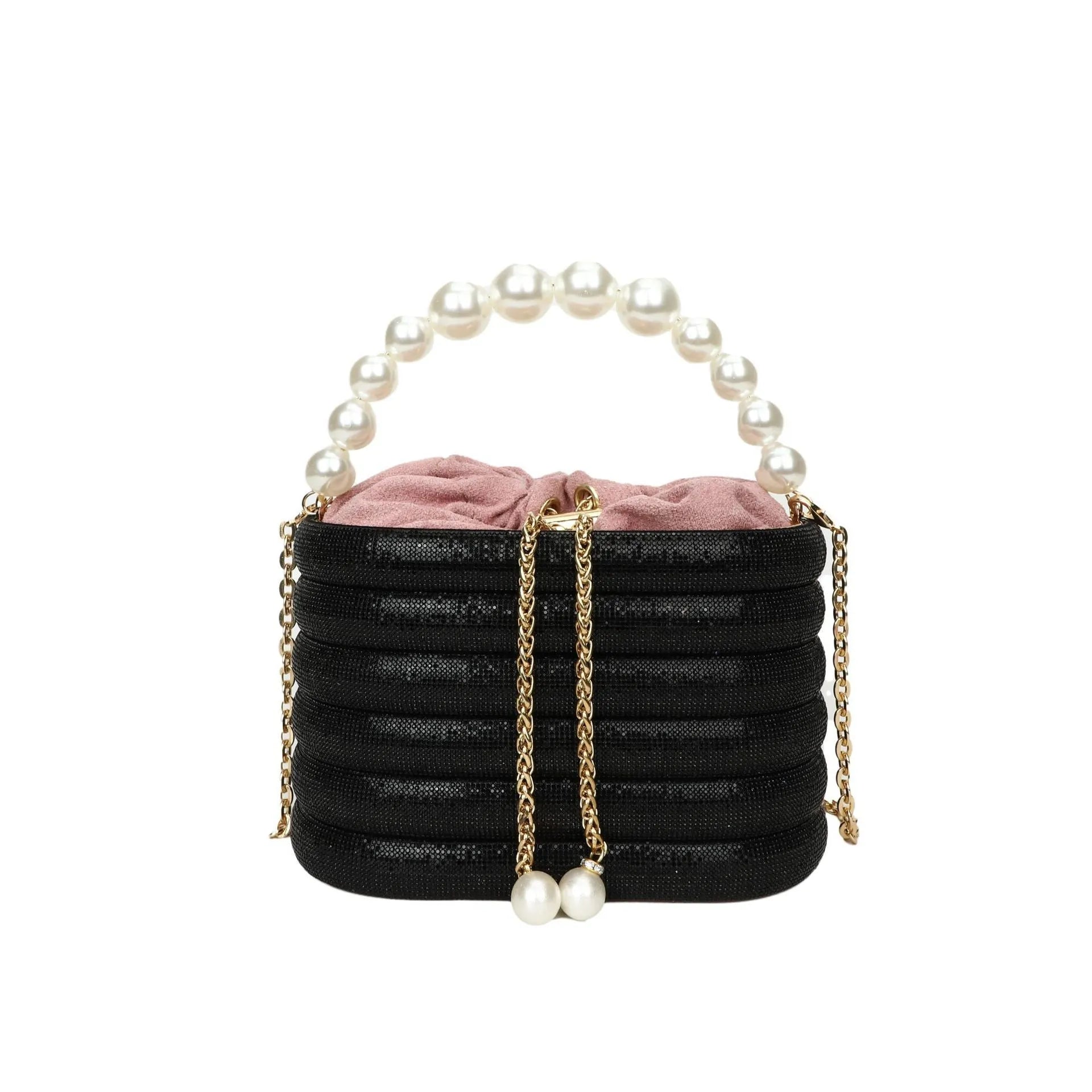 Women's retro style crossbody bag with pearl decoration and single shoulder strap