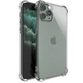 Transparent clear TPU shockproof case for iPhone shown on a phone.