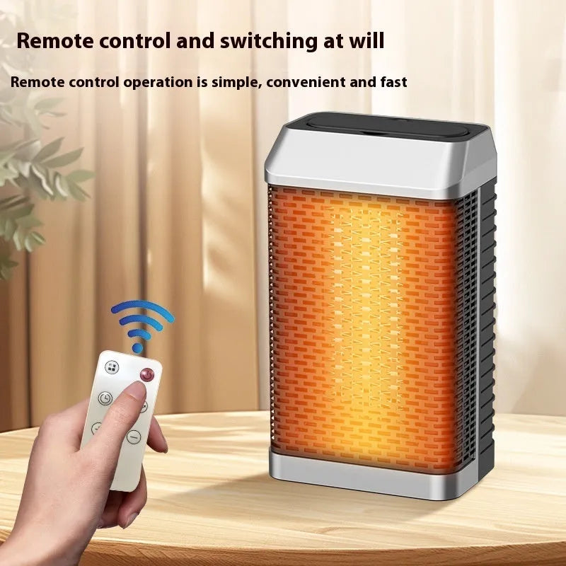 Black compact desktop smart heater with remote control and shaking head feature for small room warming